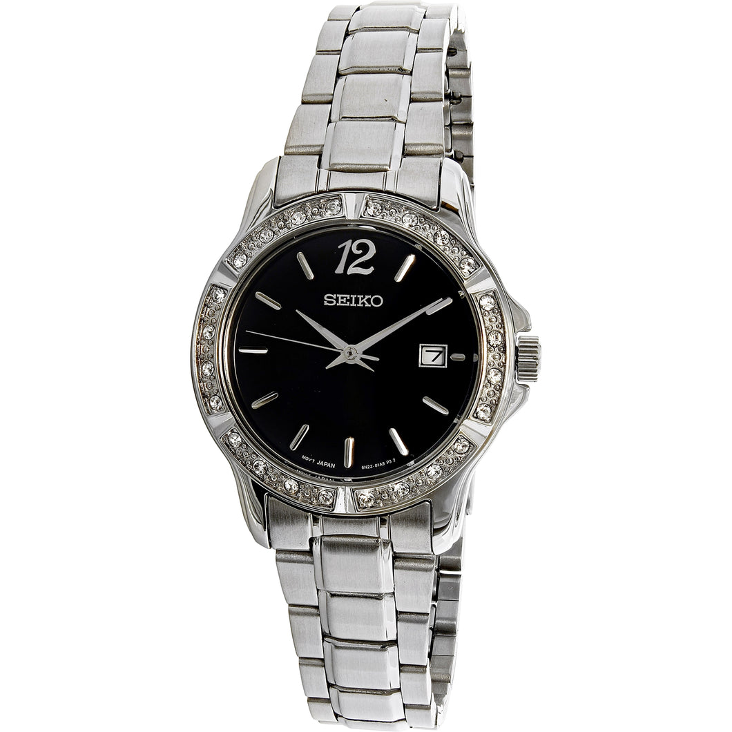 Seiko women's crystal on sale stainless steel watch