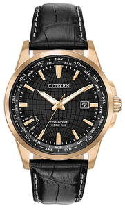 CITIZEN MEN'S LEATHER ECO DRIVE WORLD TIME PERPETUAL CALENDAR BX1003-08E