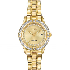 CITIZEN WOMEN's  ECO DRIVE, CHAMPAGNE DIAL WITH CRYSTAL FE1152-52P