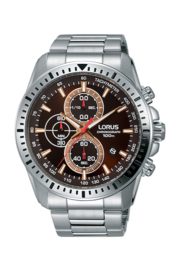 LORUS MEN'S DARK BROWN SUNRAY DIAL CHRONOGRAPH WATCH RM351D