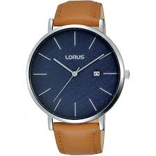 LORUS MEN'S DARK BLUE DIAL WR 30M CASE STAINLESS STEEL CAMEL LEATHER RH903LX9