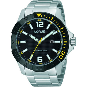 LORUS MEN'S BLACK DIAL STAINLESS STEEL LUMINOUS SCREW CASE RH971D